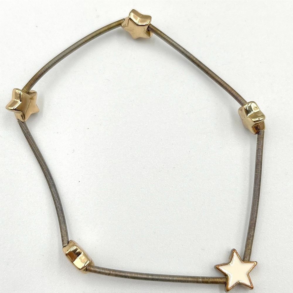 Vintage Y2K Star Guitar String Bracelet Set Gold Tone White Enamel‎ Classic